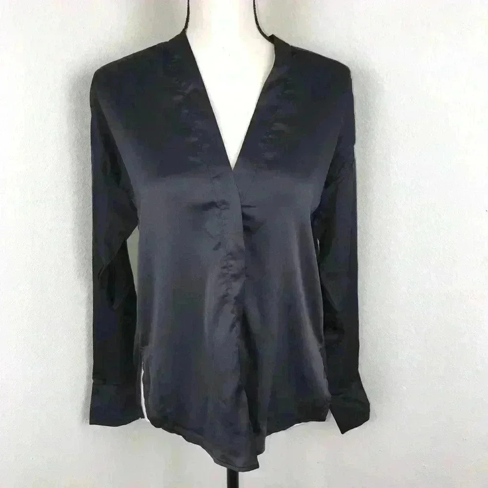 Olivaceous Women’s Charcoal Gray‎ Satin Blouse Size S Lightweight Casual Office
